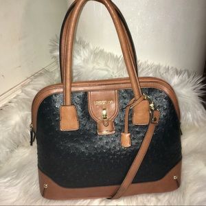 Black and Brown PU Ostrich London Fog handbag